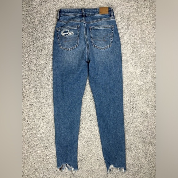 American Eagle Jeans Womens 0 Mom Jean Stretch Classic Distressed Raw Hem Holes - Picture 6 of 6